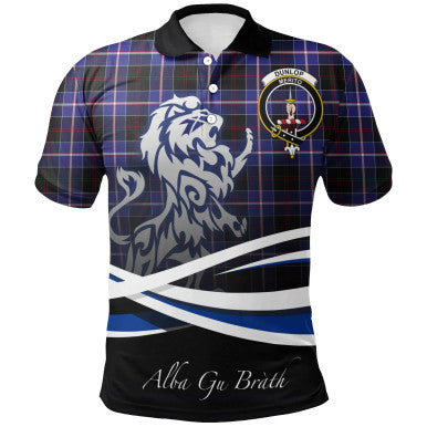 Scottish Dunlop Modern Clan Crest Tartan Polo Shirt - Scotland Lion Front Side Tartan Plaid