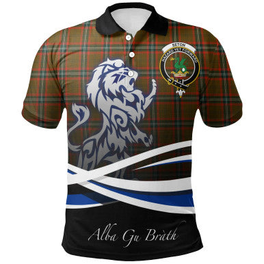 Scottish Seton Hunting Modern Clan Crest Tartan Polo Shirt - Scotland Lion Front Side Tartan Plaid