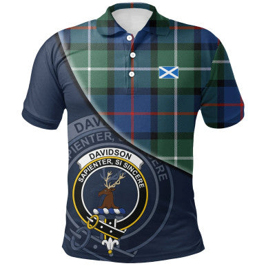 Scottish Davidson of Tulloch Clan Crest Tartan Polo Shirt - Bend Style Front Side Tartan Plaid