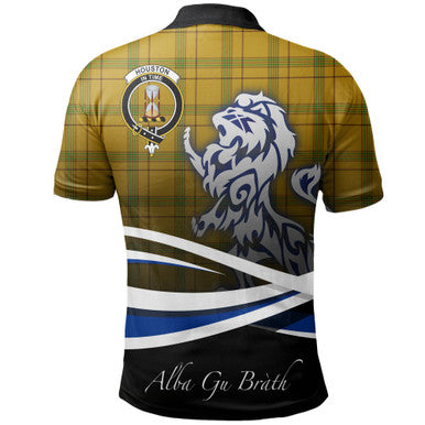 Scottish Houston Clan Crest Tartan Polo Shirt - Scotland Lion Back Side Tartan Plaid
