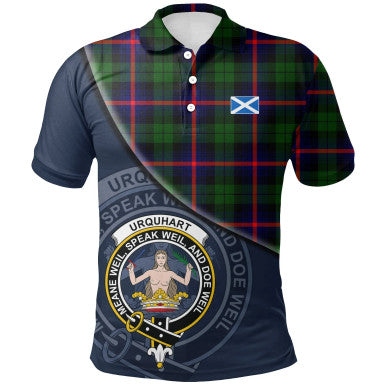 Scottish Urquhart Modern Clan Crest Tartan Polo Shirt - Bend Style Front Side Tartan Plaid