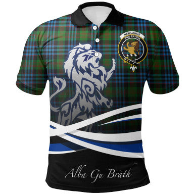 Scottish Newlands of Lauriston Clan Crest Tartan Polo Shirt - Scotland Lion Front Side Tartan Plaid