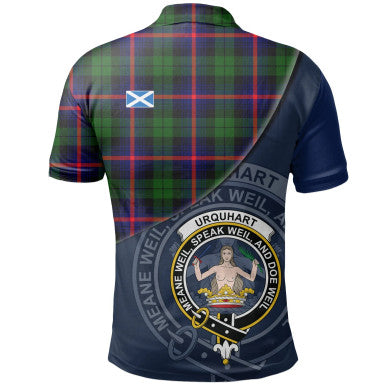 Scottish Urquhart Modern Clan Crest Tartan Polo Shirt - Bend Style Back Side Tartan Plaid