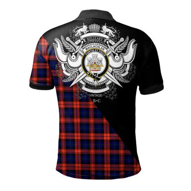 Scottish Sinclair Modern Clan Crest Tartan Polo Shirt - Military Logo Back Side Tartan Plaid