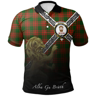 Scottish Menzies Green Modern Clan Crest Tartan Polo Shirt - Celtic with Scotland Lion Front Side Tartan Plaid