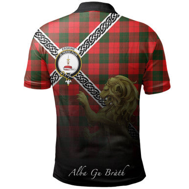 Scottish Erskine Modern Clan Crest Tartan Polo Shirt - Celtic with Scotland Lion Back Side Tartan Plaid