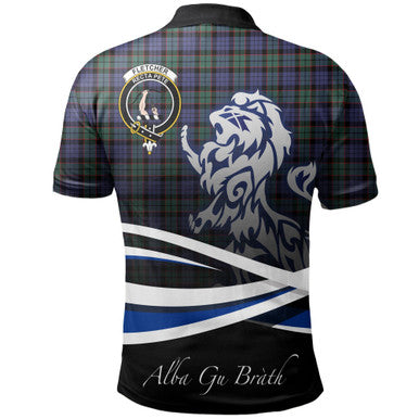 Scottish Fletcher Modern Clan Crest Tartan Polo Shirt - Scotland Lion Back Side Tartan Plaid