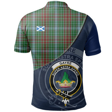 Scottish Gayre Clan Crest Tartan Polo Shirt - Bend Style Back Side Tartan Plaid
