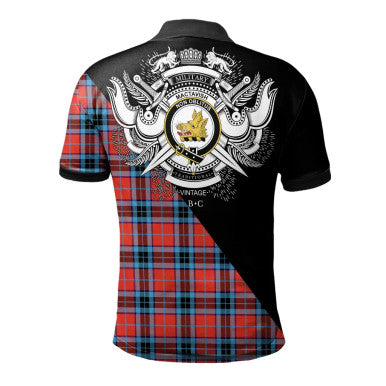 Scottish Spottiswood Clan Crest Tartan Polo Shirt - Military Logo Back Side Tartan Plaid