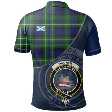Scottish MacNeil of Colonsay Modern Clan Crest Tartan Polo Shirt - Bend Style Back Side Tartan Plaid