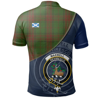 Scottish Maxwell Hunting Clan Crest Tartan Polo Shirt - Bend Style Back Side Tartan Plaid