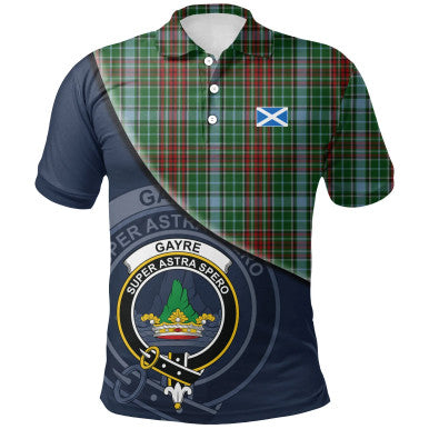 Scottish Gayre Clan Crest Tartan Polo Shirt - Bend Style Front Side Tartan Plaid