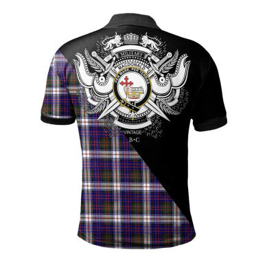 Scottish Stewart Atholl Modern Clan Crest Tartan Polo Shirt - Military Logo Back Side Tartan Plaid