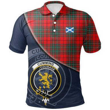 Scottish Cumming Modern Clan Crest Tartan Polo Shirt - Bend Style Front Side Tartan Plaid