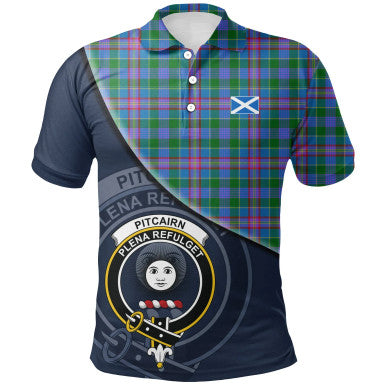 Scottish Pitcairn Hunting Clan Crest Tartan Polo Shirt - Bend Style Front Side Tartan Plaid
