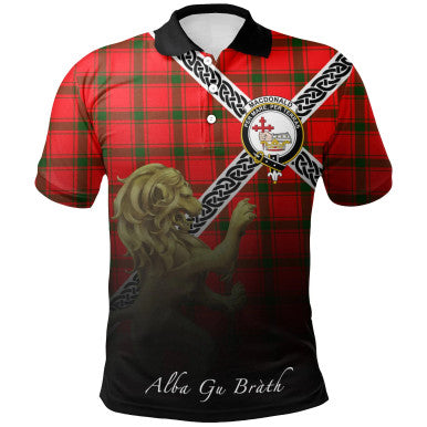 Scottish MacDonald of Sleat Clan Crest Tartan Polo Shirt - Celtic with Scotland Lion Front Side Tartan Plaid