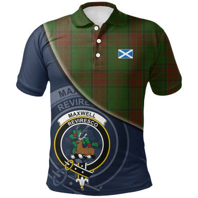 Scottish Maxwell Hunting Clan Crest Tartan Polo Shirt - Bend Style Front Side Tartan Plaid