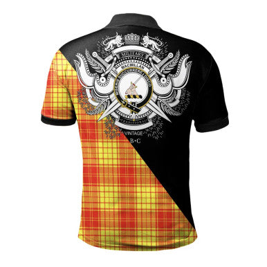 Scottish Stewart Black Clan Crest Tartan Polo Shirt - Military Logo Back Side Tartan Plaid