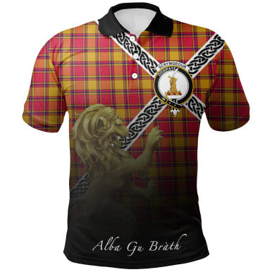 Scottish Scrymgeour Clan Crest Tartan Polo Shirt - Celtic with Scotland Lion Front Side Tartan Plaid