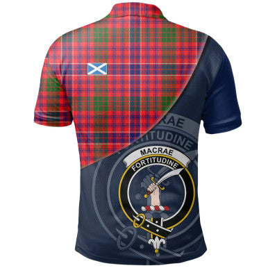 Scottish MacRae Modern Clan Crest Tartan Polo Shirt - Bend Style Back Side Tartan Plaid