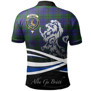 Scottish Strachan Clan Crest Tartan Polo Shirt - Scotland Lion Back Side Tartan Plaid