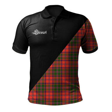 Scottish Stewart Hunting Modern Clan Crest Tartan Polo Shirt - Military Logo Front Side Tartan Plaid