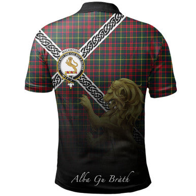 Scottish MacKintosh Hunting Modern Clan Crest Tartan Polo Shirt - Celtic with Scotland Lion Back Side Tartan Plaid