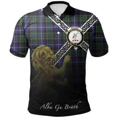 Scottish MacRae Hunting Modern Clan Crest Tartan Polo Shirt - Celtic with Scotland Lion Front Side Tartan Plaid