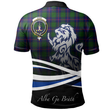 Scottish Shaw Modern Clan Crest Tartan Polo Shirt - Scotland Lion Back Side Tartan Plaid