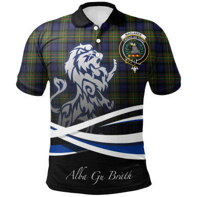 Scottish MacLaren Modern Clan Crest Tartan Polo Shirt - Scotland Lion Front Side Tartan Plaid
