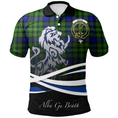 Scottish Rollo Modern Clan Crest Tartan Polo Shirt - Scotland Lion Front Side Tartan Plaid