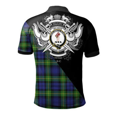 Scottish Stirling & Bannockburn District Clan Crest Tartan Polo Shirt - Military Logo Back Side Tartan Plaid