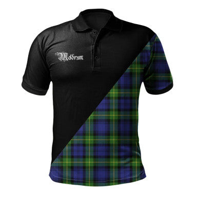 Scottish Stirling & Bannockburn District Clan Crest Tartan Polo Shirt - Military Logo Front Side Tartan Plaid