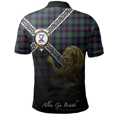 Scottish Rose Hunting Modern Clan Crest Tartan Polo Shirt - Celtic with Scotland Lion Back Side Tartan Plaid