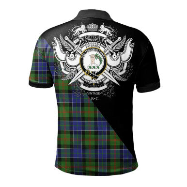 Scottish Stewart Royal Modern Clan Crest Tartan Polo Shirt - Military Logo Back Side Tartan Plaid