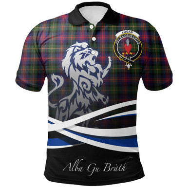 Scottish Logan Modern Clan Crest Tartan Polo Shirt - Scotland Lion Front Side Tartan Plaid