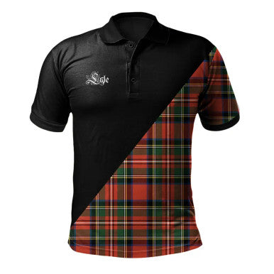 Scottish Strachan Clan Crest Tartan Polo Shirt - Military Logo Front Side Tartan Plaid