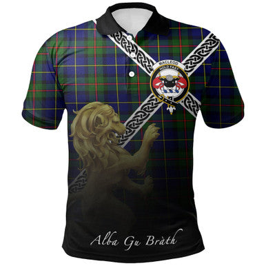 Scottish MacLeod of Harris Modern Clan Crest Tartan Polo Shirt - Celtic with Scotland Lion Front Side Tartan Plaid