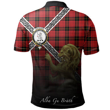 Scottish MacQueen Modern Clan Crest Tartan Polo Shirt - Celtic with Scotland Lion Back Side Tartan Plaid
