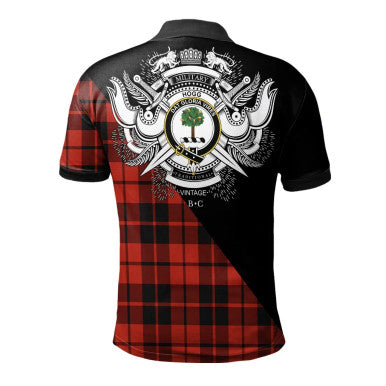 Scottish Sutherland Modern Clan Crest Tartan Polo Shirt - Military Logo Back Side Tartan Plaid