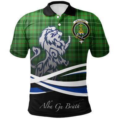 Scottish Galloway District Clan Crest Tartan Polo Shirt - Scotland Lion Front Side Tartan Plaid