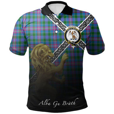 Scottish Ralston Clan Crest Tartan Polo Shirt - Celtic with Scotland Lion Front Side Tartan Plaid