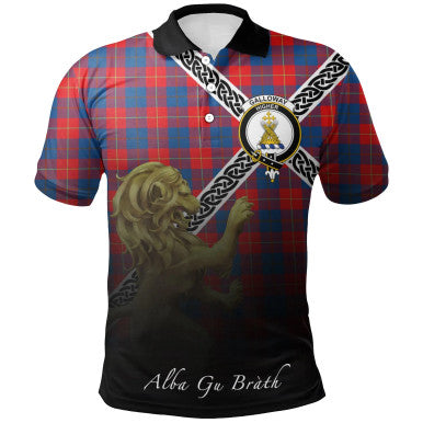 Scottish Galloway Red Clan Crest Tartan Polo Shirt - Celtic with Scotland Lion Front Side Tartan Plaid