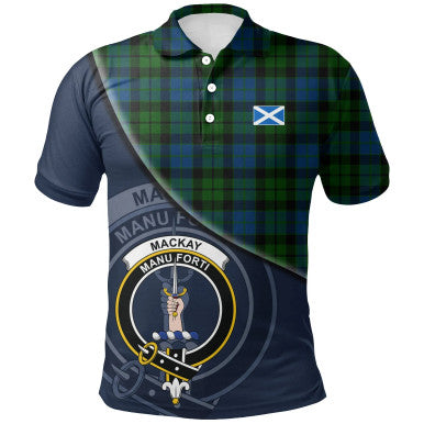 Scottish MacKay Modern Clan Crest Tartan Polo Shirt - Bend Style Front Side Tartan Plaid