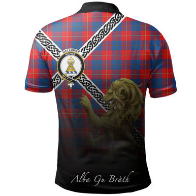 Scottish Galloway Red Clan Crest Tartan Polo Shirt - Celtic with Scotland Lion Back Side Tartan Plaid