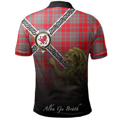 Scottish Moubray Clan Crest Tartan Polo Shirt - Celtic with Scotland Lion Back Side Tartan Plaid