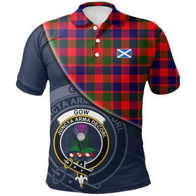 Scottish Gow Modern Clan Crest Tartan Polo Shirt - Bend Style Front Side Tartan Plaid