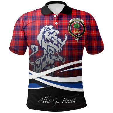 Scottish Hamilton Modern Clan Crest Tartan Polo Shirt - Scotland Lion Front Side Tartan Plaid