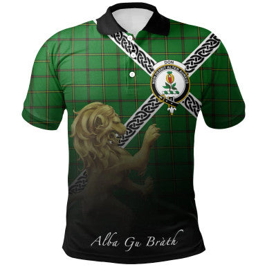 Scottish Don (Tribe-of-Mar) Clan Crest Tartan Polo Shirt - Celtic with Scotland Lion Front Side Tartan Plaid