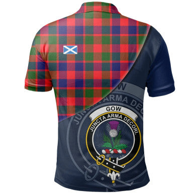 Scottish Gow Modern Clan Crest Tartan Polo Shirt - Bend Style Back Side Tartan Plaid
